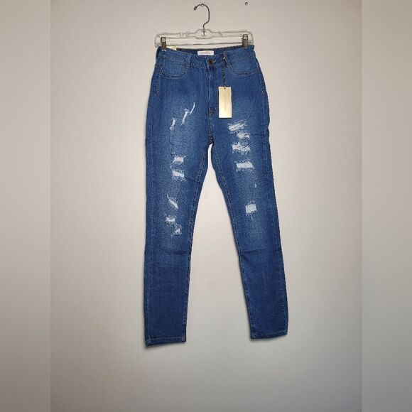 NEW Aphrodite Gold Skinny Jeans Ripped Distressed Medium Wash High Waist Y2K - Picture 3 of 9
